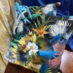 Tropical Design Blue Velvet Cushion