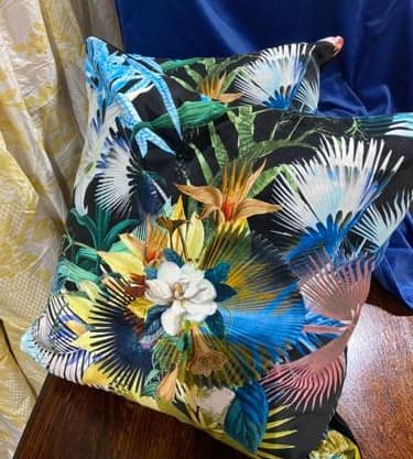 Tropical Design Blue Velvet Cushion