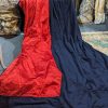 Large Navy Wool Single Second-Hand Curtain with Red Sateen Panel and Pencil Pleats W259 D282