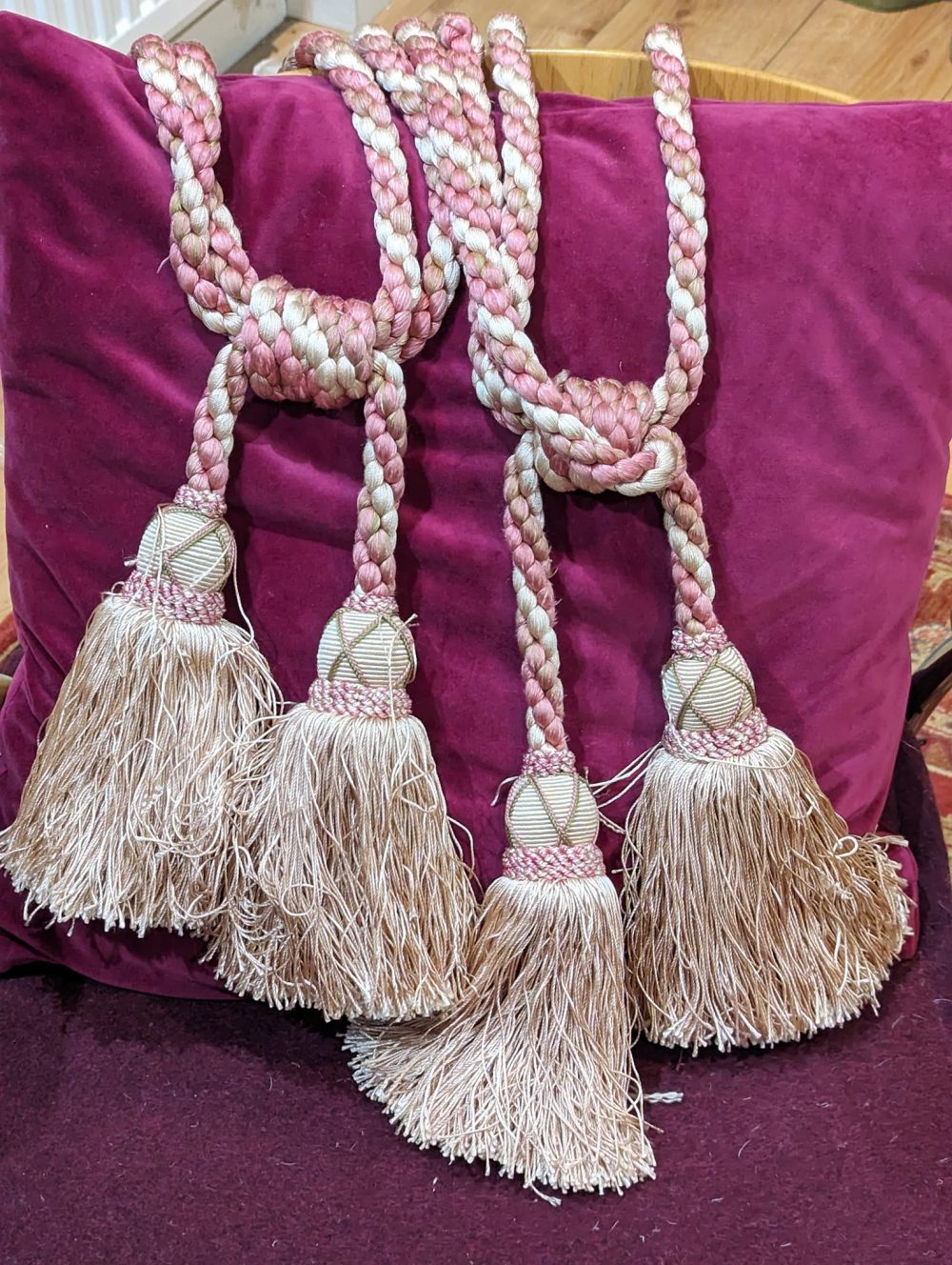 Pink White and Cream Rope & Tassel Double-Headed Tie-Backs