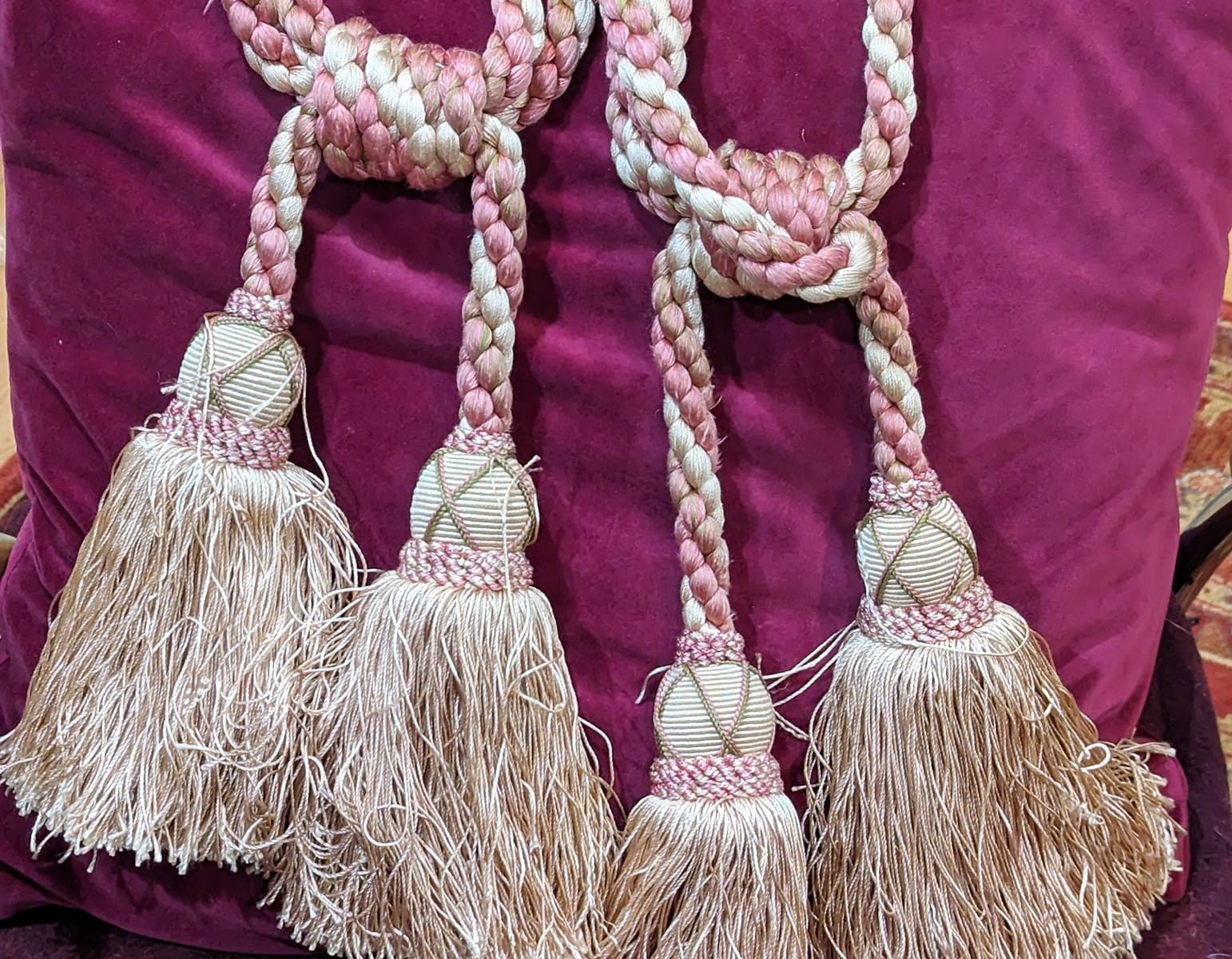 Pink White and Cream Rope & Tassel Double-Headed Tie-Backs