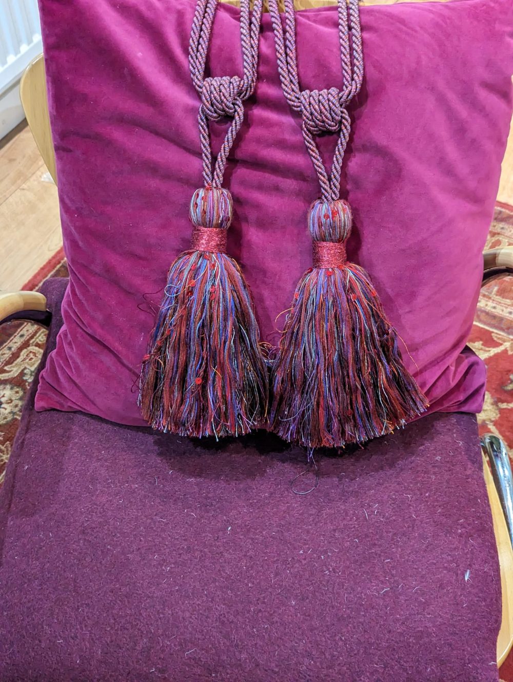 Pink Blue & Purple Rope & Tassel Tie-Backs