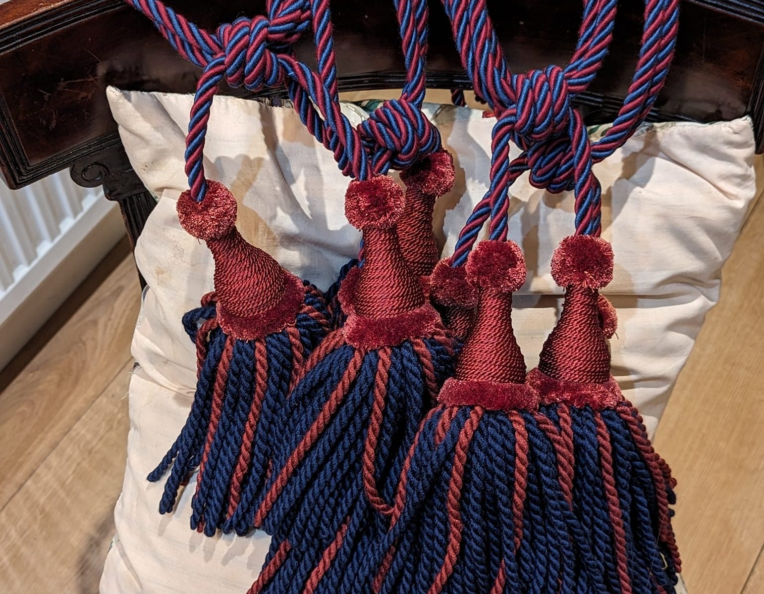 Red and Blue Double-Headed Rope and Tassel Tie-backs