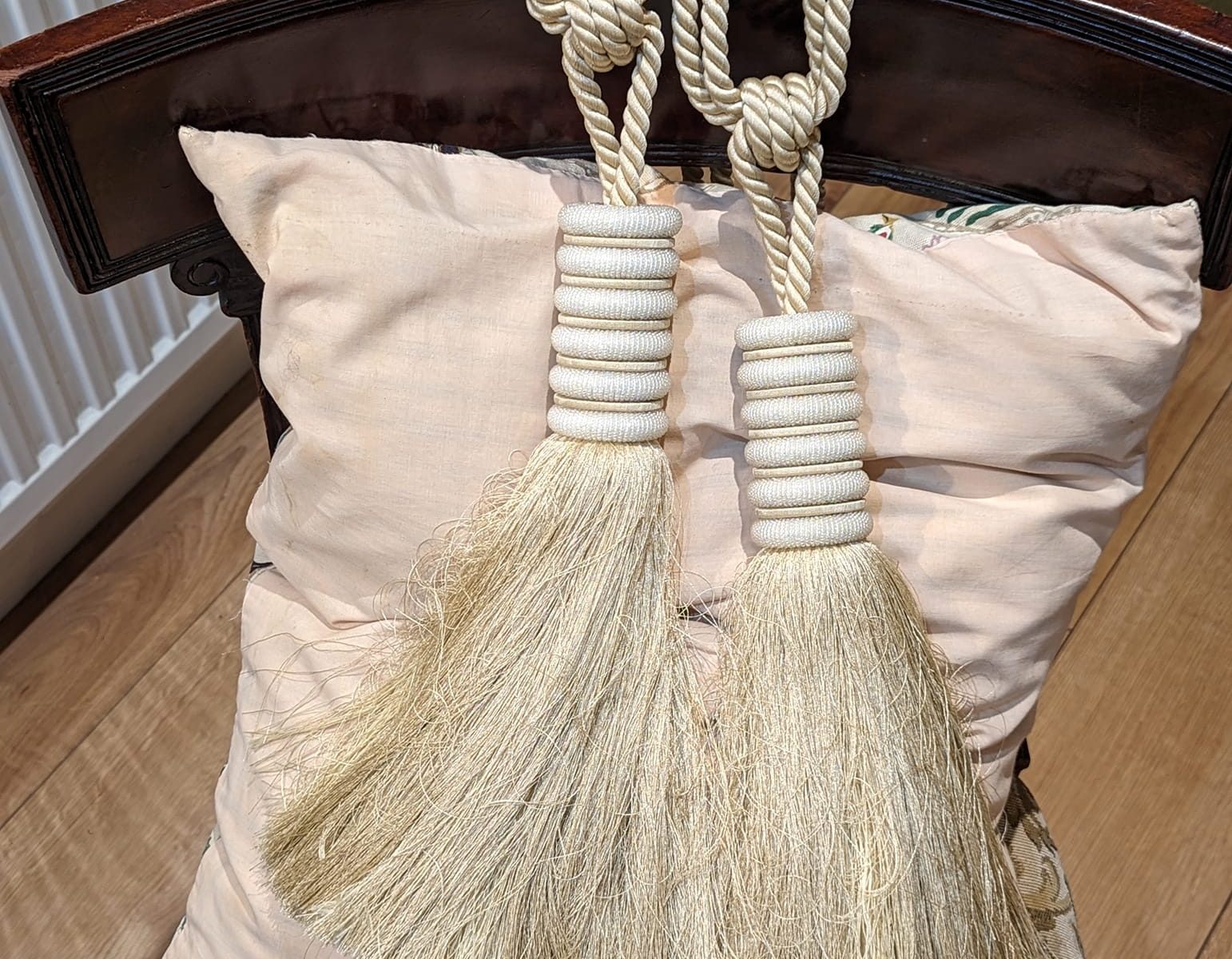 Light Gold Rope/Tassel Tie-backs with White & Gold top detailing