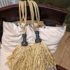 Laura Ashley Dark Cream Tie-backs with dark wood detailing