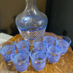 Lovely French vintage carafe and 8 matching glasses