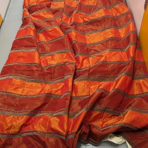 Large Red & Orange Eyelet Curtains with Interlining & Horizontal velvet stripes