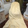 Light Gold Damask Curtains with Pencil Pleats, Tie-Backs, Interlining and Valance