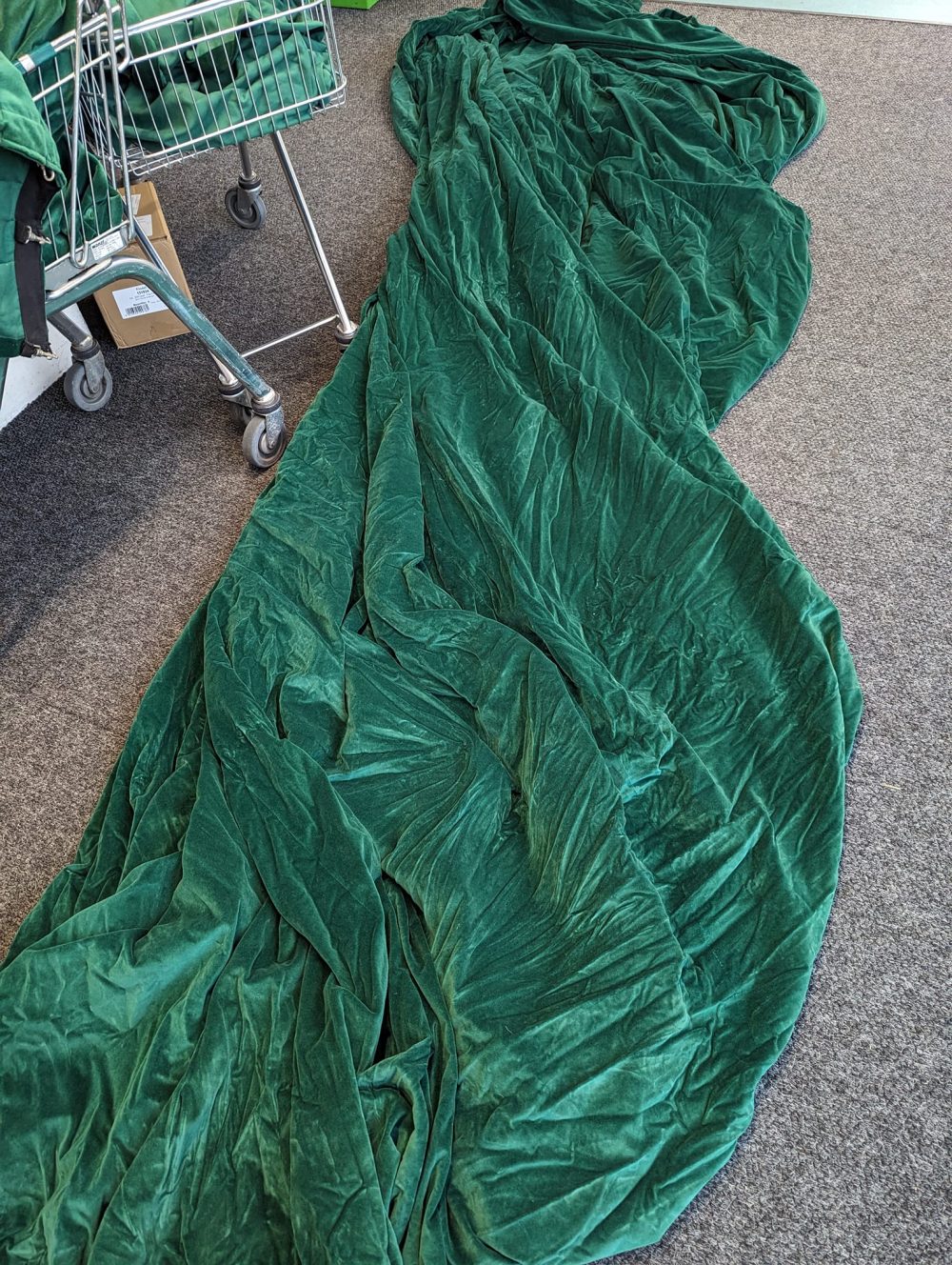 Very Long Emerald Green Unlined Theatre Curtains
