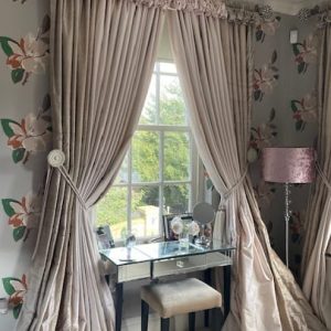 Beautiful Long Two Fabric Peachy Silk Second-Hand Pole Curtains W419 D284
