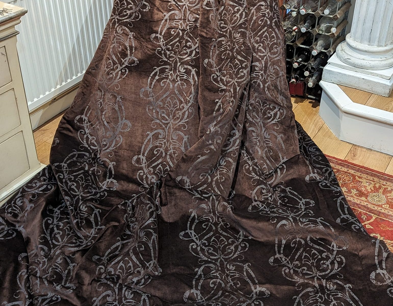 Dark Chocolate Brown Velvet Pinch Pleat Curtains with Interlining and Blackout lining