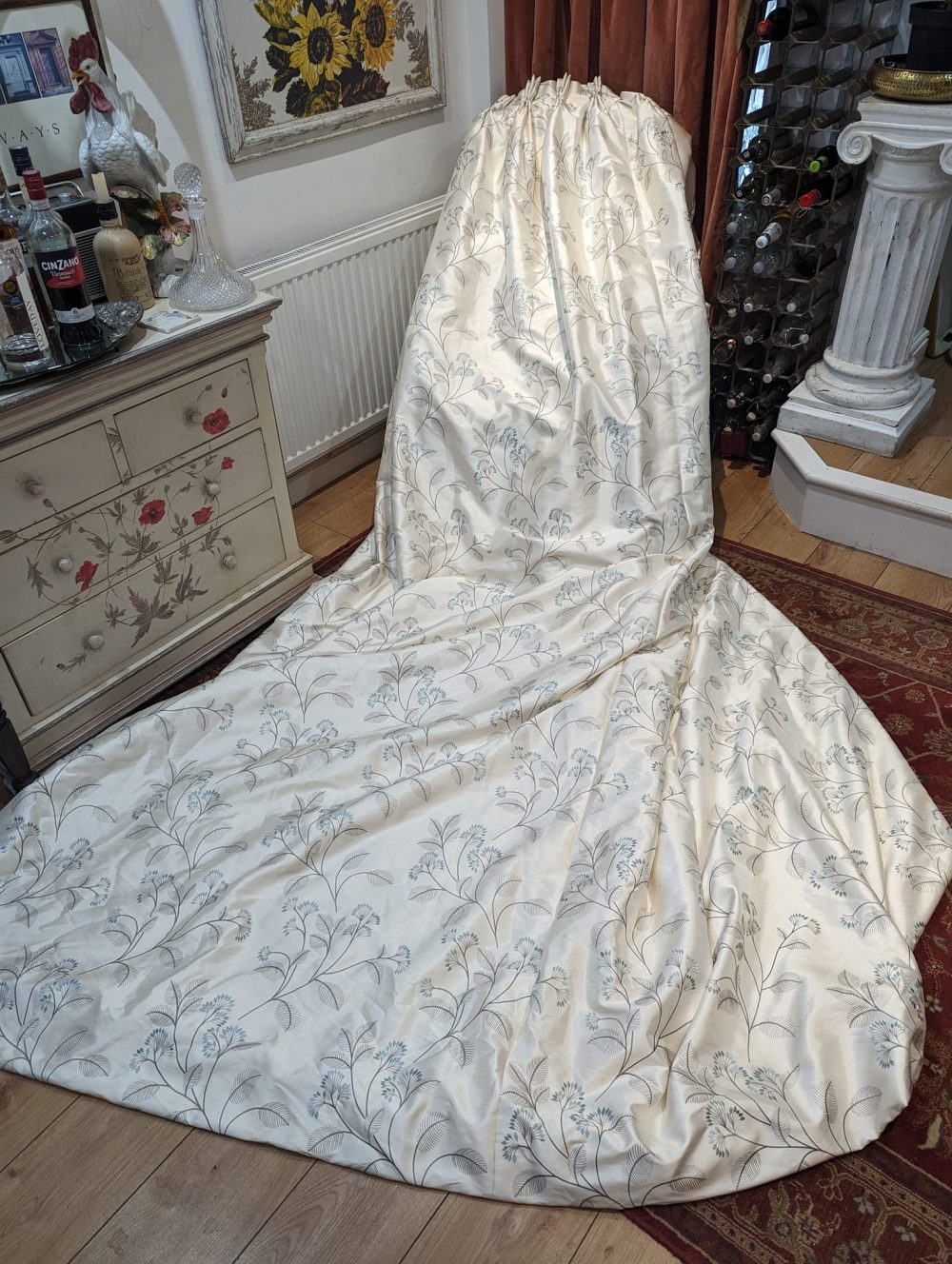 Long Winter White John Lewis "Grace" Second-Hand Curtains with Pinch Pleats and Interlining