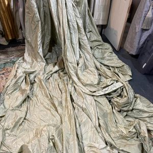 Long Pale Green Silk Pinch Pleat Second-Hand Curtains (Unlined) W184 D404