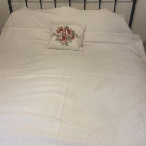 Vintage White Cotton Damask Style Bed Cover