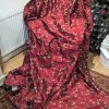 Fabulous Red Silk Pole Second-Hand Curtains with Interlining and Embroidered Flower Design W198 D246
