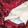 Fabulous Red Silk Pole Second-Hand Curtains with Interlining and Embroidered Flower Design W198 D246 - Image 4