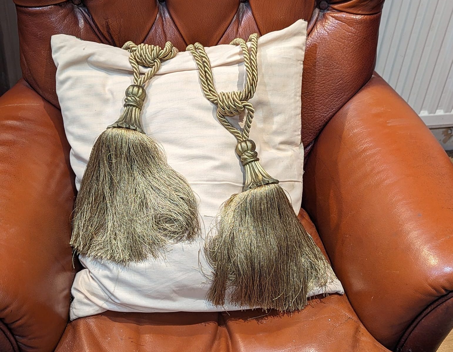 Gold Silk Rope/Tassel Tie-backs with Gold top detailing - 2 Pairs available