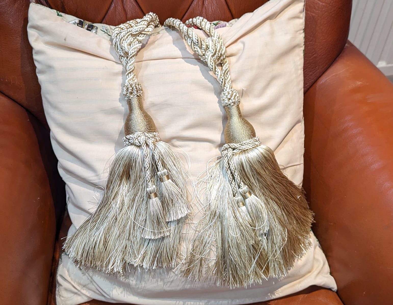 Light Gold and Cream Silk Rope/Tassel Tie-backs with intricate Rope & Tassel detailing