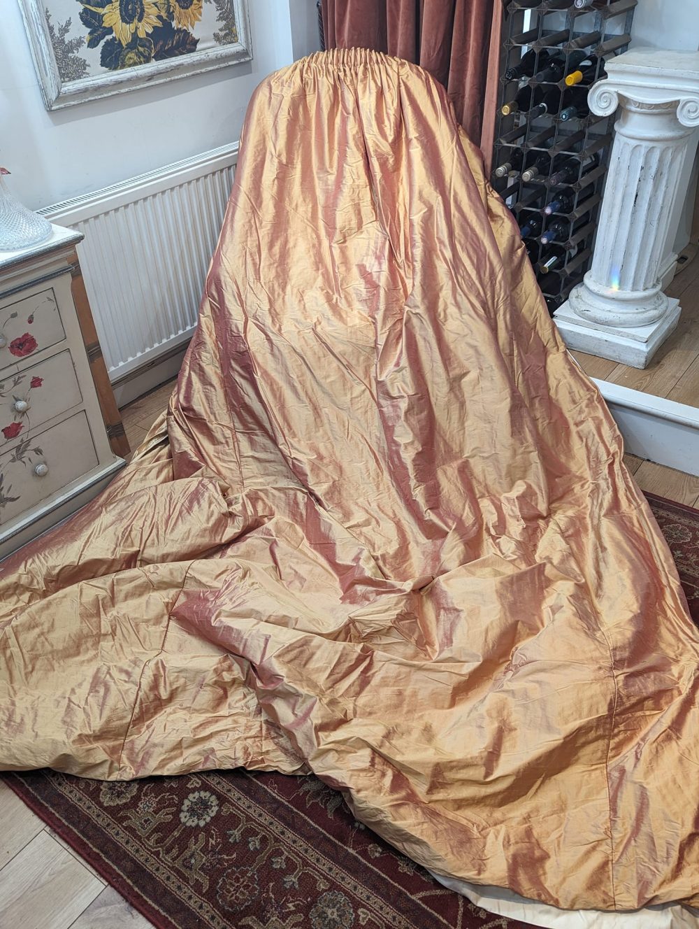 2 Pairs of Two-Tone Orange/Gold Silk Second-Hand Curtains