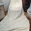 Cream Vintage Silk Moire Tape Top Second-Hand Curtains W182 D272