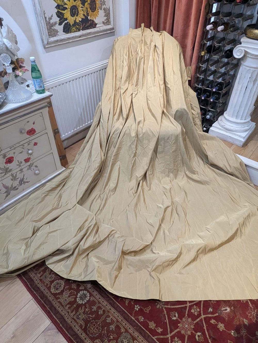 Spanish Gold Silk Pinch Pleat Second-Hand Curtains & Voiles W340 D280