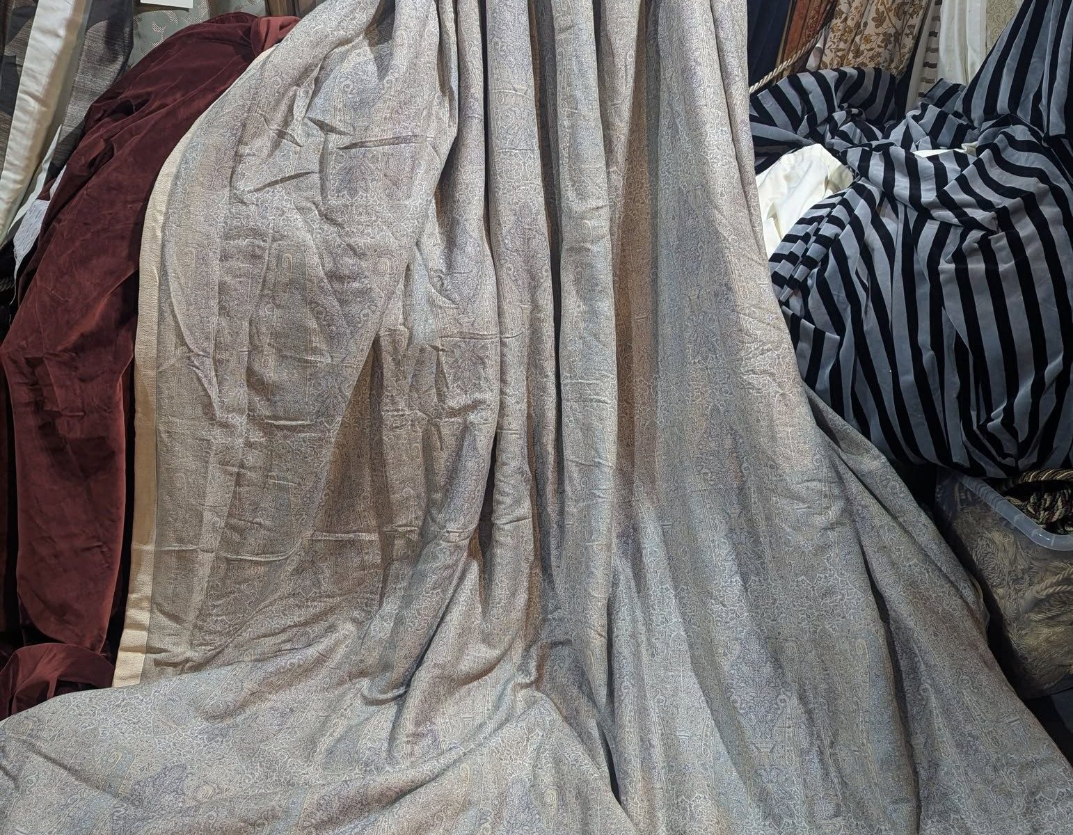 Blue/Grey Country House Paisley Wool Second-hand Curtains W220 D300 - 2 Pairs Available