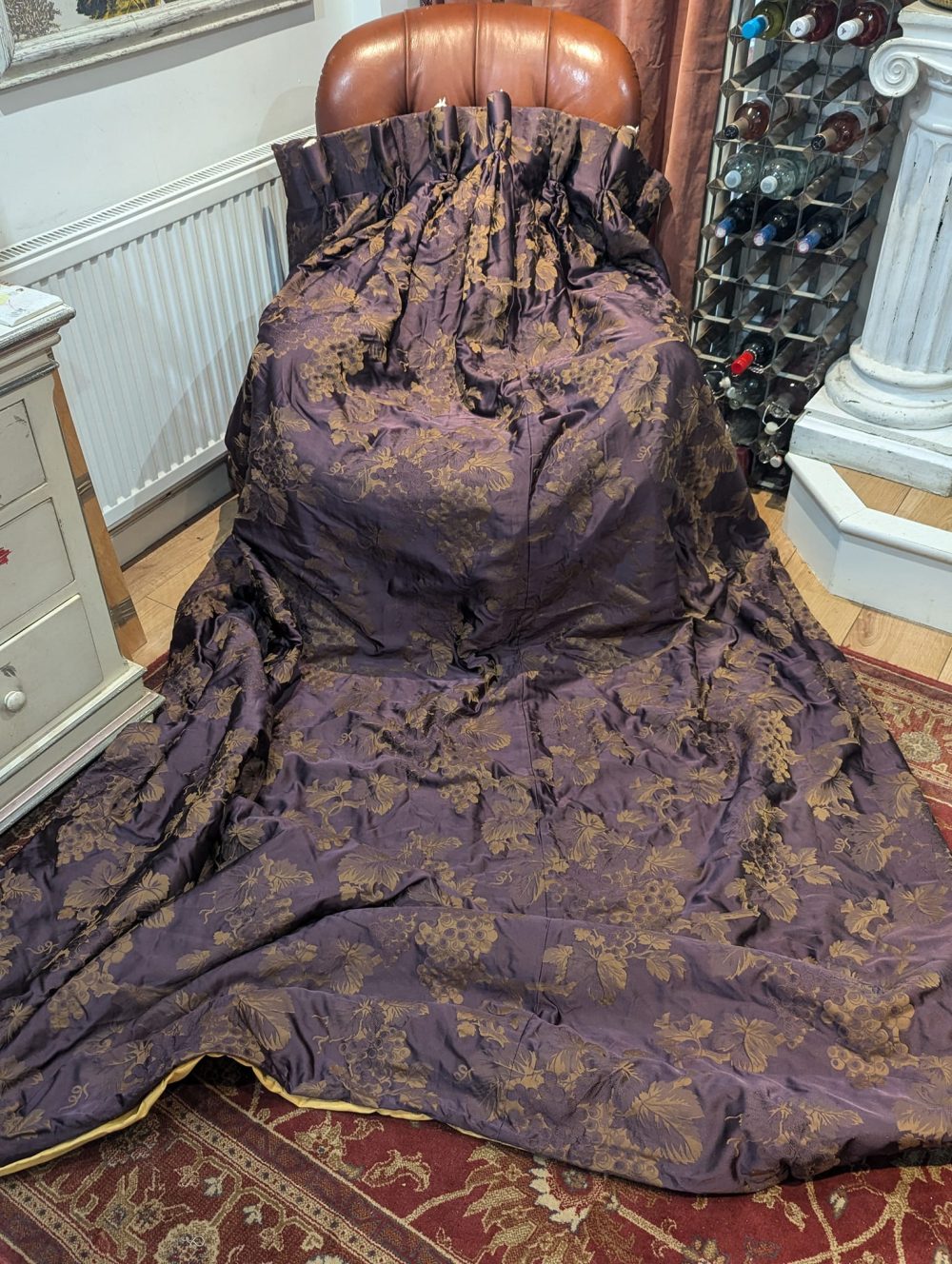 Stunning Deep Purple Goblet Pleat Silk Second-hand Curtains