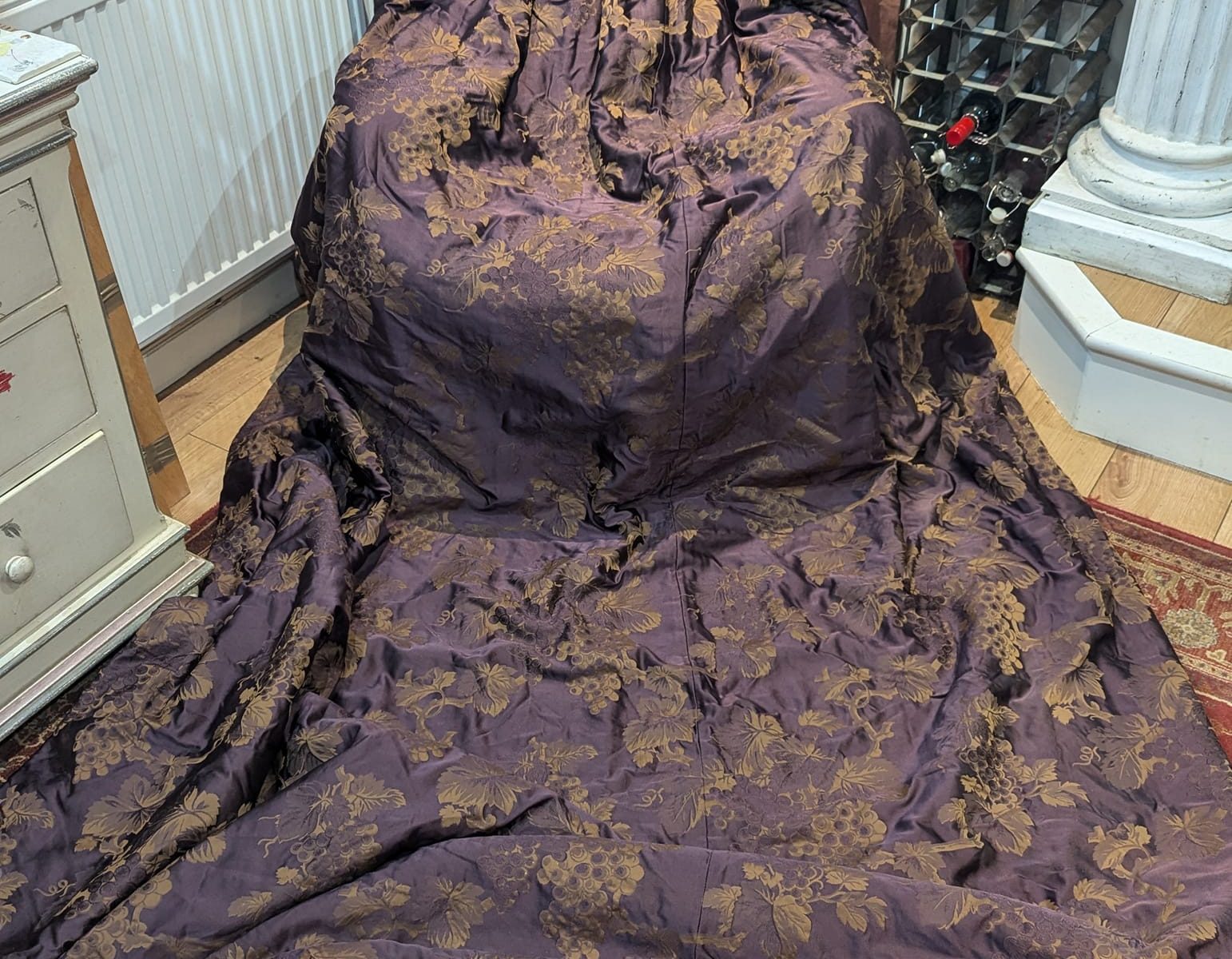 Stunning Deep Purple Goblet Pleat Silk Second-hand Curtains