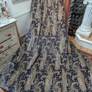 Blue & Cream Velvet Mulberry Paisley Second-Hand Curtains W284 D244