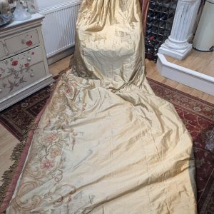 Very Long Light Gold Silk Pinch Pleat Second-Hand Curtains - W100 D356 (2 Pairs Available)