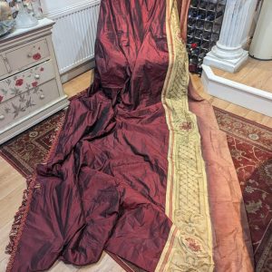 Very Long Burgundy Silk Pencil Pleat Second-Hand Curtains - W183 D340 (2 Pairs Available)