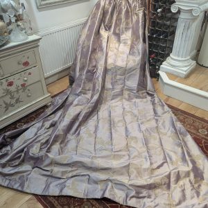 Fabulous violet silk mix pinch pleat second-hand curtains - 2 pairs available