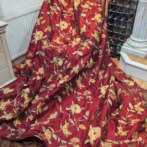 Lush Red Silk with Embroidered Flowers Second-Hand Curtains W373 D252