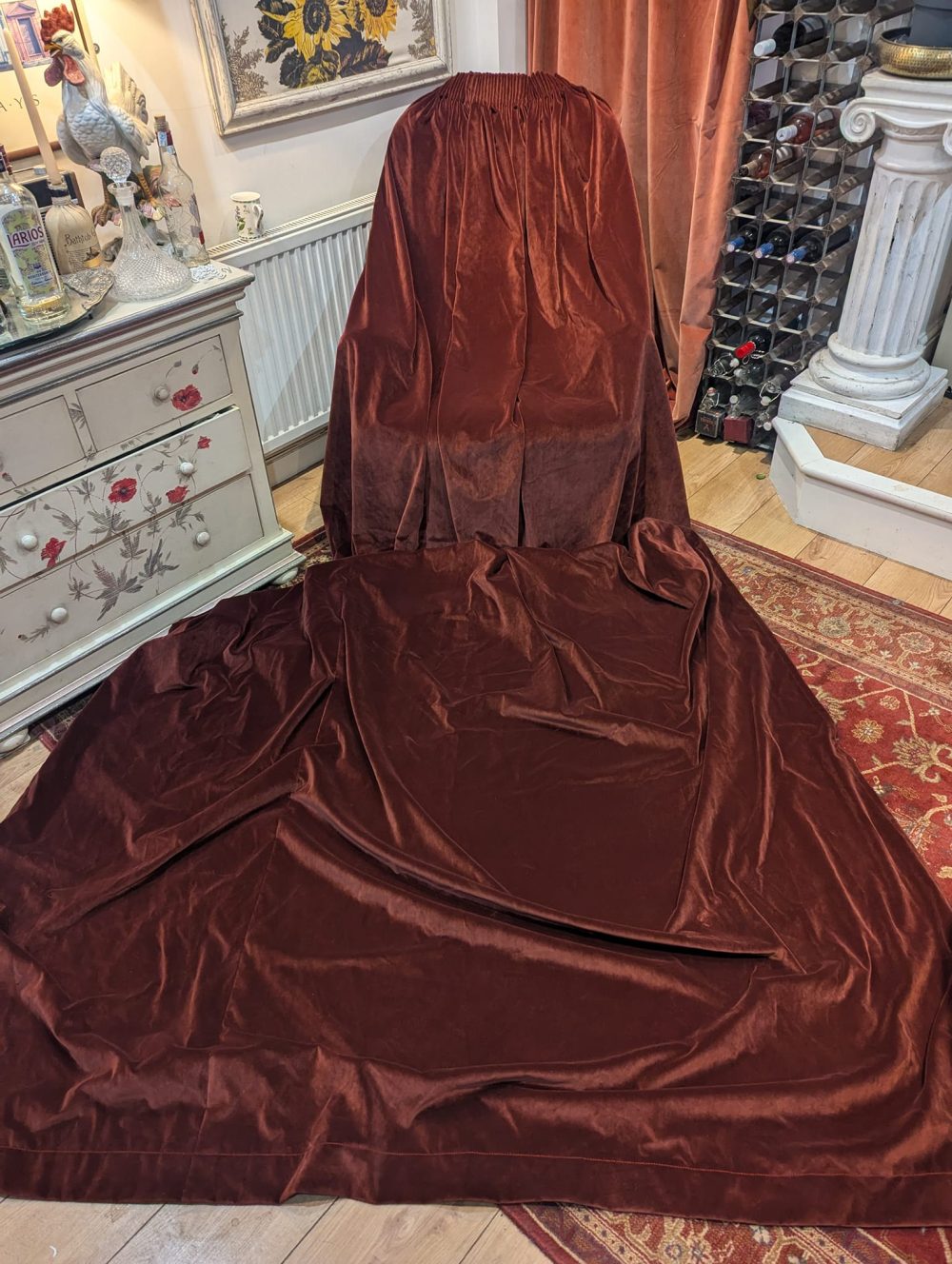 Dark Red Velvet Pencil Pleat unlined Second-Hand Curtains - Up to 13 curtains available