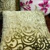 Three Pairs Dark Green Embossed Velvet Cushions with Piping 48cms x 48cms