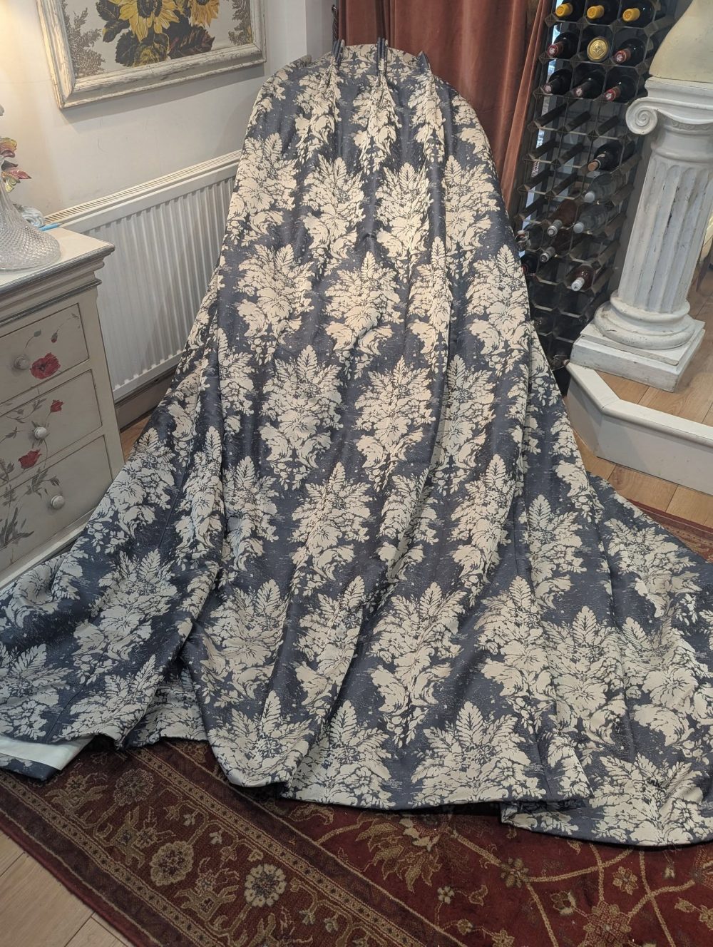 Lovely Extra Wide Blue/Grey Triple Pinch Pleat Second-Hand Curtains W372 D243