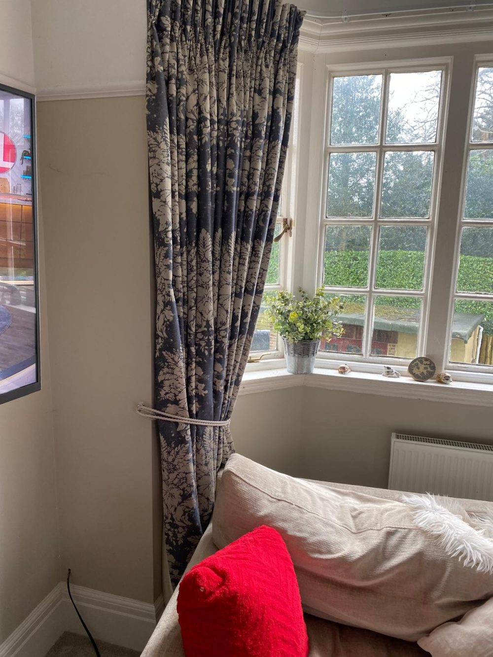 Lovely Extra Wide Blue/Grey Triple Pinch Pleat Second-Hand Curtains W372 D243 - Image 8