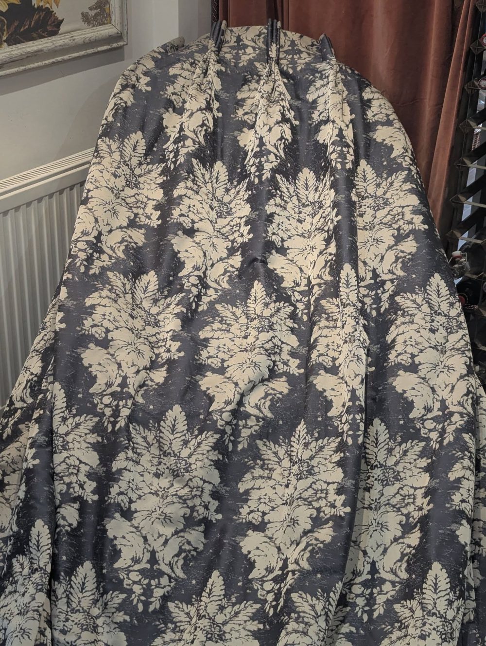 Lovely Extra Wide Blue/Grey Triple Pinch Pleat Second-Hand Curtains W372 D243 - Image 3