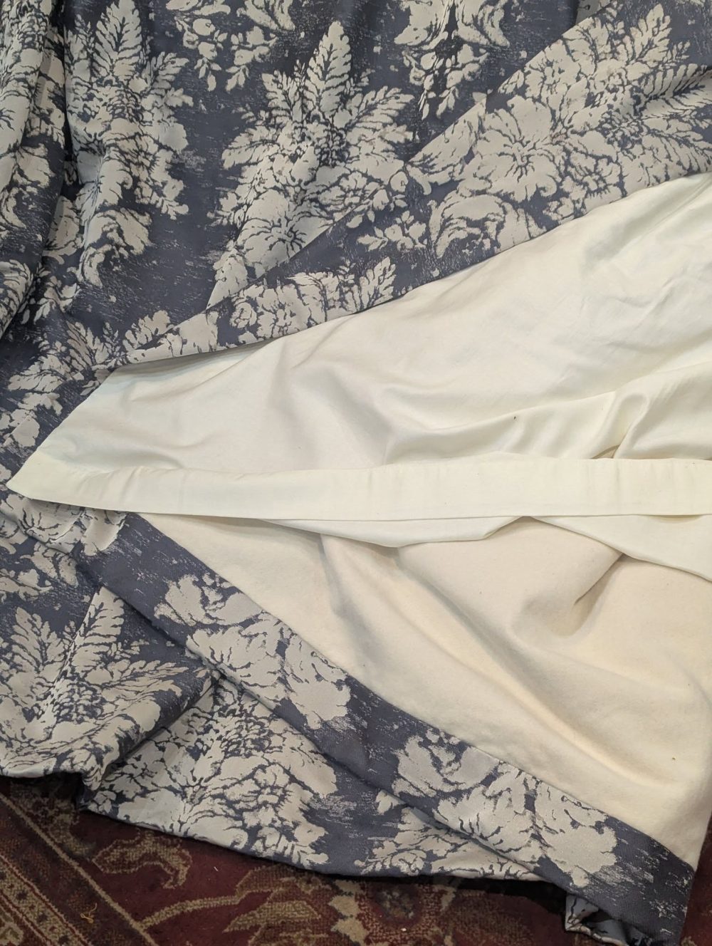 Lovely Extra Wide Blue/Grey Triple Pinch Pleat Second-Hand Curtains W372 D243 - Image 4
