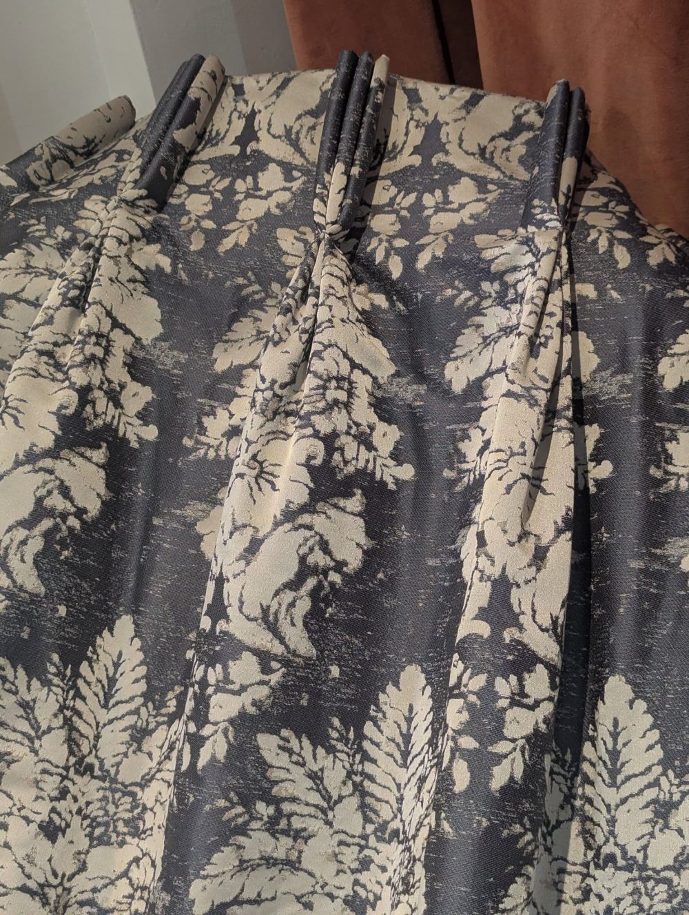 Lovely Extra Wide Blue/Grey Triple Pinch Pleat Second-Hand Curtains W372 D243 - Image 5