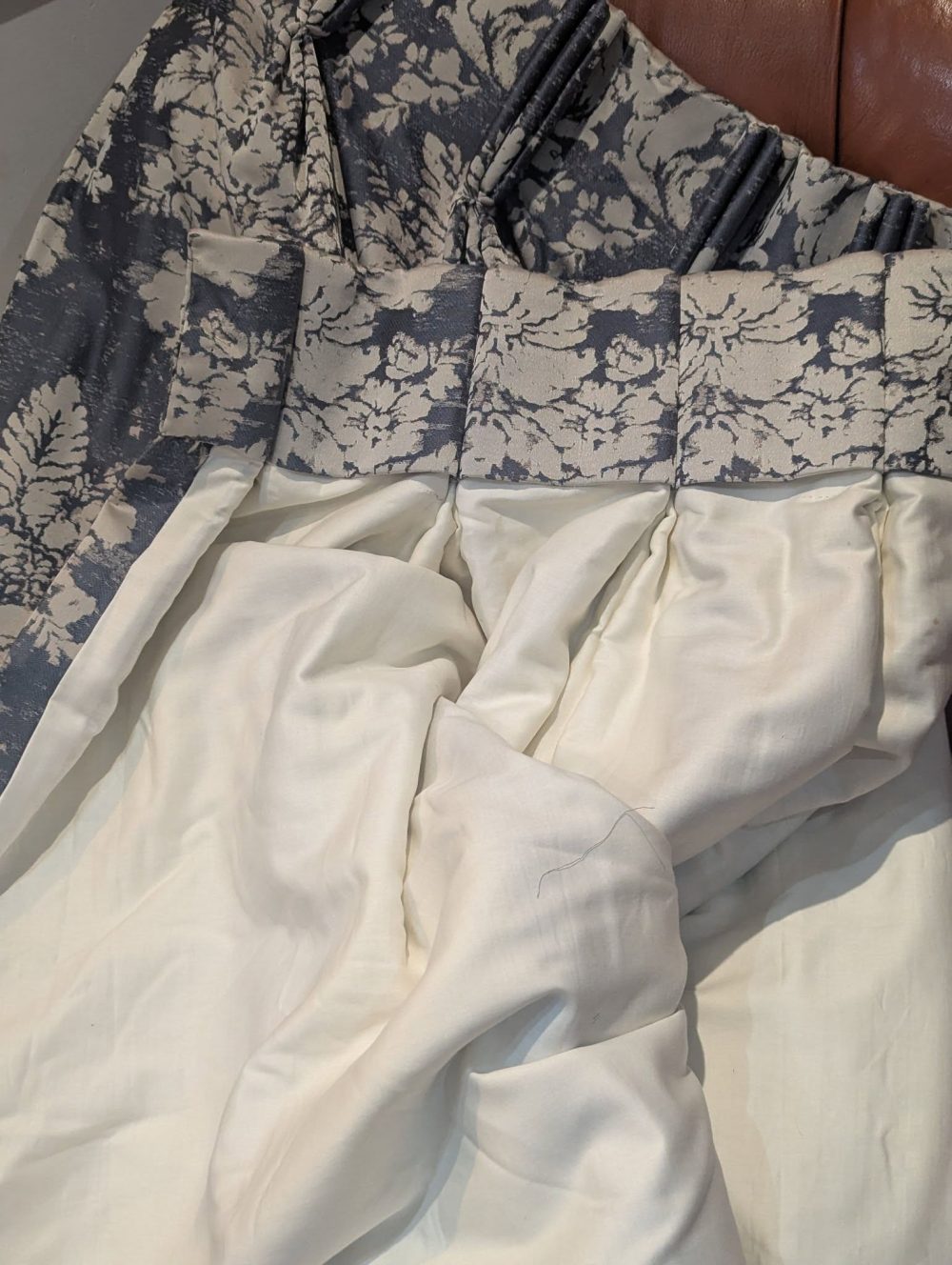 Lovely Extra Wide Blue/Grey Triple Pinch Pleat Second-Hand Curtains W372 D243 - Image 6