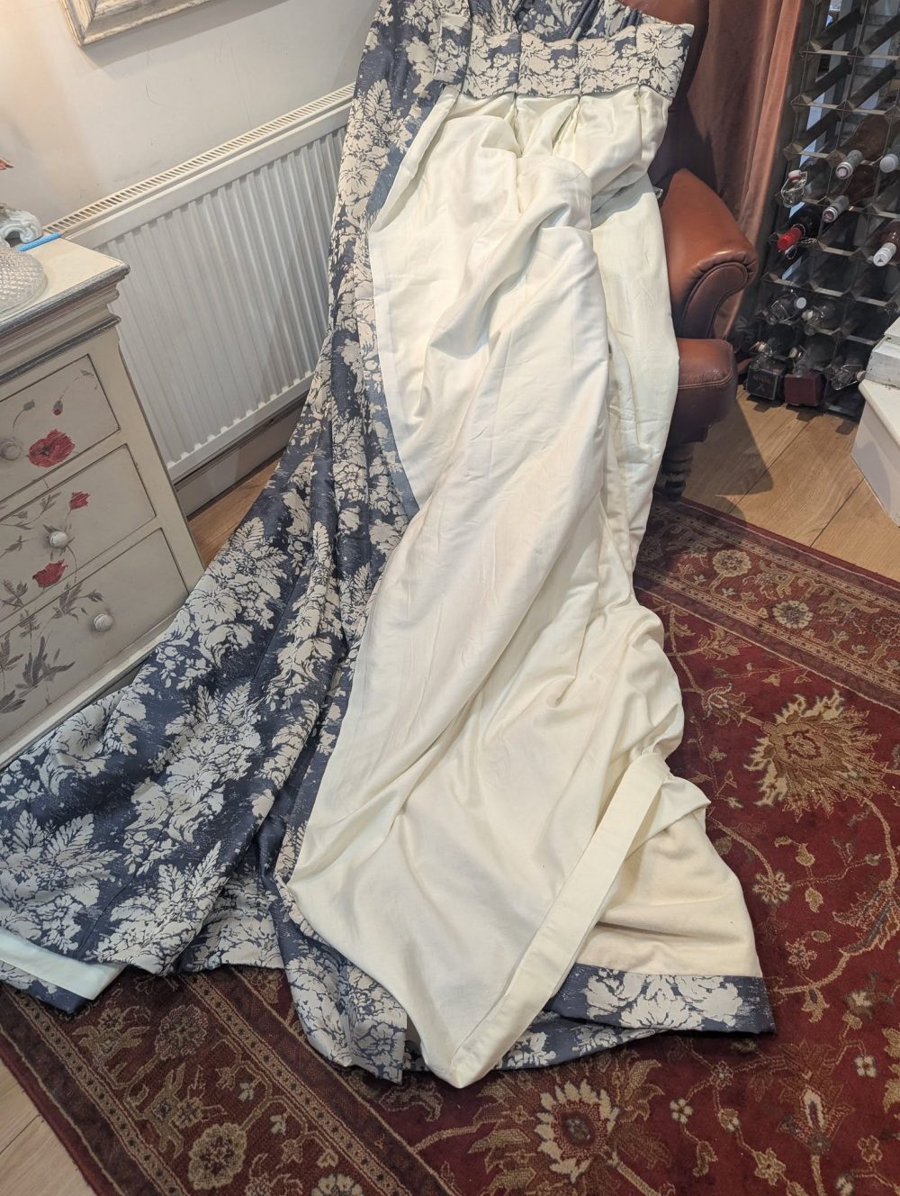 Lovely Extra Wide Blue/Grey Triple Pinch Pleat Second-Hand Curtains W372 D243 - Image 7