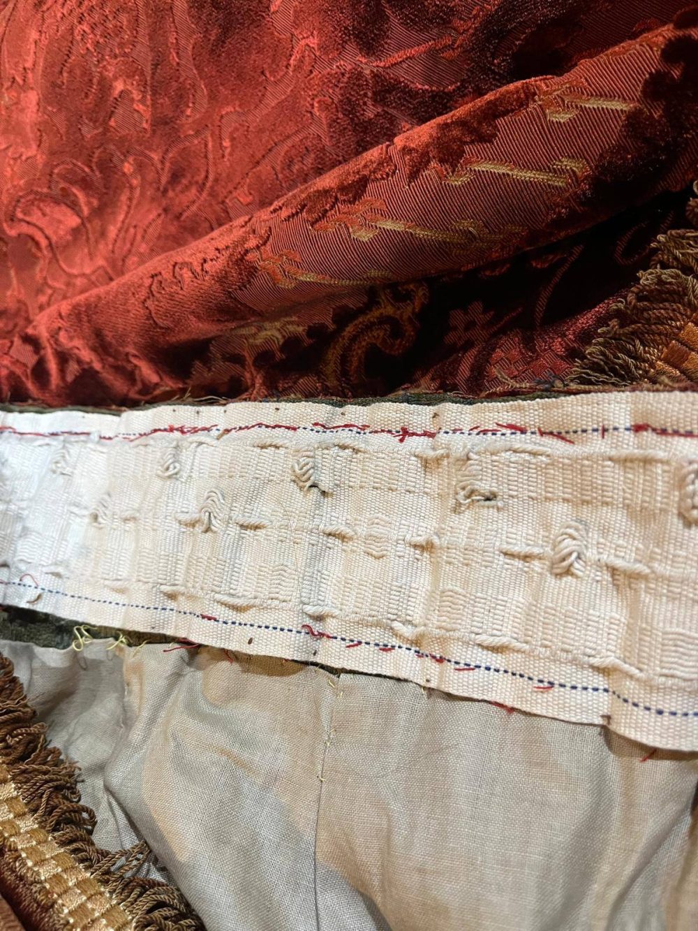 2 Pairs Superb Antique Burnt Orange Cut Velvet Second-Hand Curtains - W154 D257 - Image 9