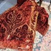 2 Pairs Superb Antique Burnt Orange Cut Velvet Second-Hand Curtains - W154 D257 - Image 5