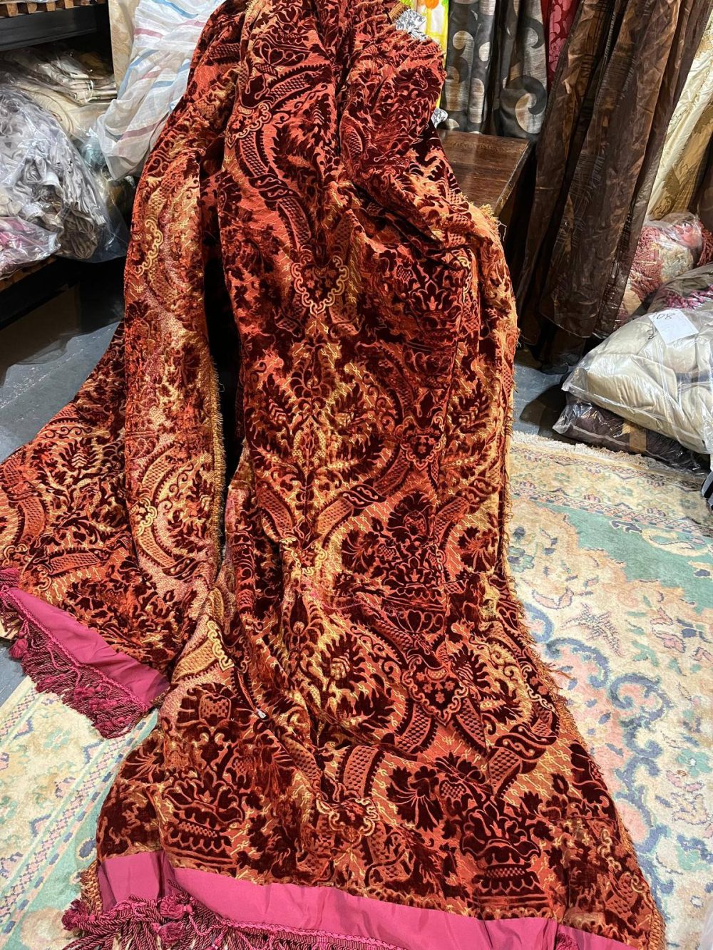 2 Pairs Superb Antique Burnt Orange Cut Velvet Second-Hand Curtains - W154 D257 - Image 18