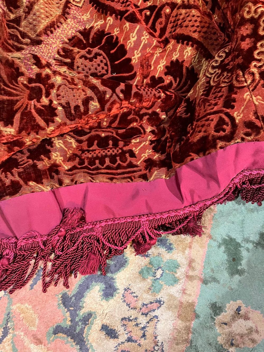 2 Pairs Superb Antique Burnt Orange Cut Velvet Second-Hand Curtains - W154 D257 - Image 16