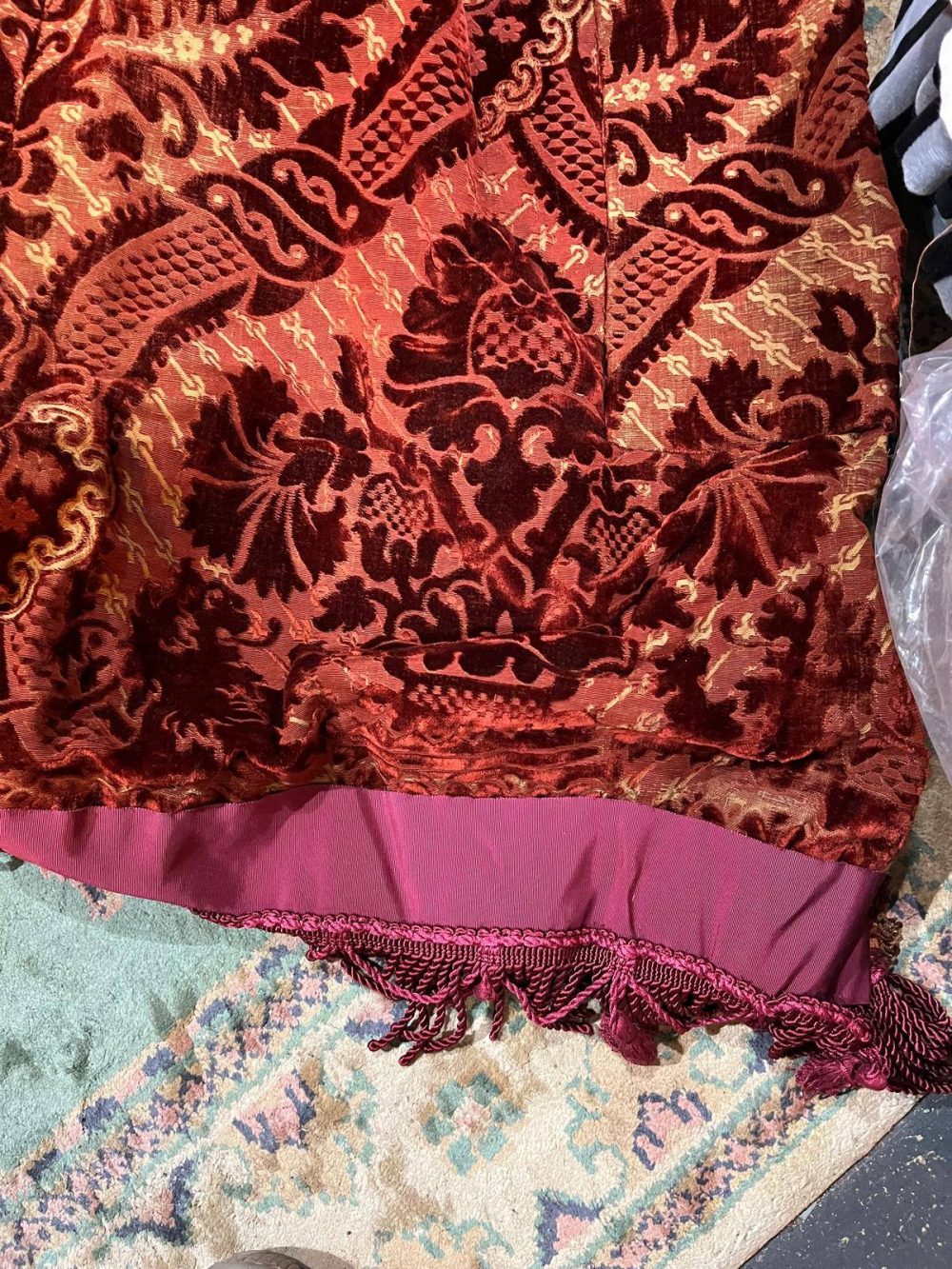 2 Pairs Superb Antique Burnt Orange Cut Velvet Second-Hand Curtains - W154 D257 - Image 14