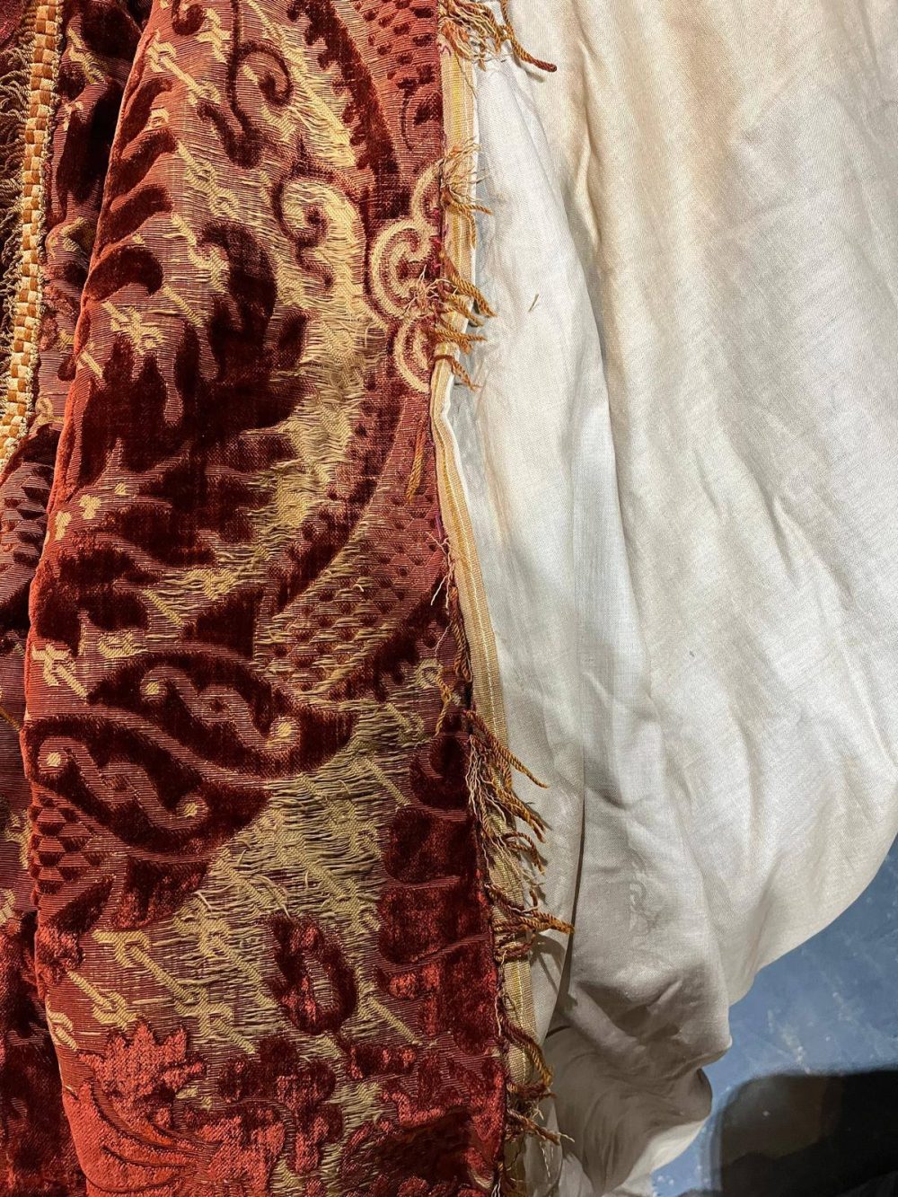 2 Pairs Superb Antique Burnt Orange Cut Velvet Second-Hand Curtains - W154 D257 - Image 12