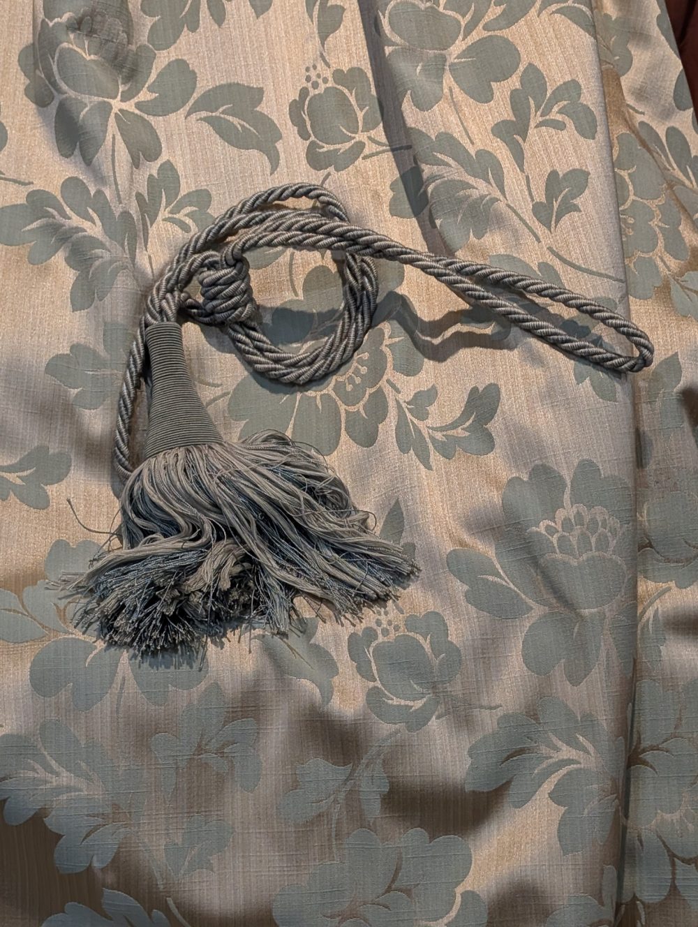 Fab Sanderson 'Aqua' Damask Pinch Pleat Second-hand Curtains - 2 Pairs Available - Image 4
