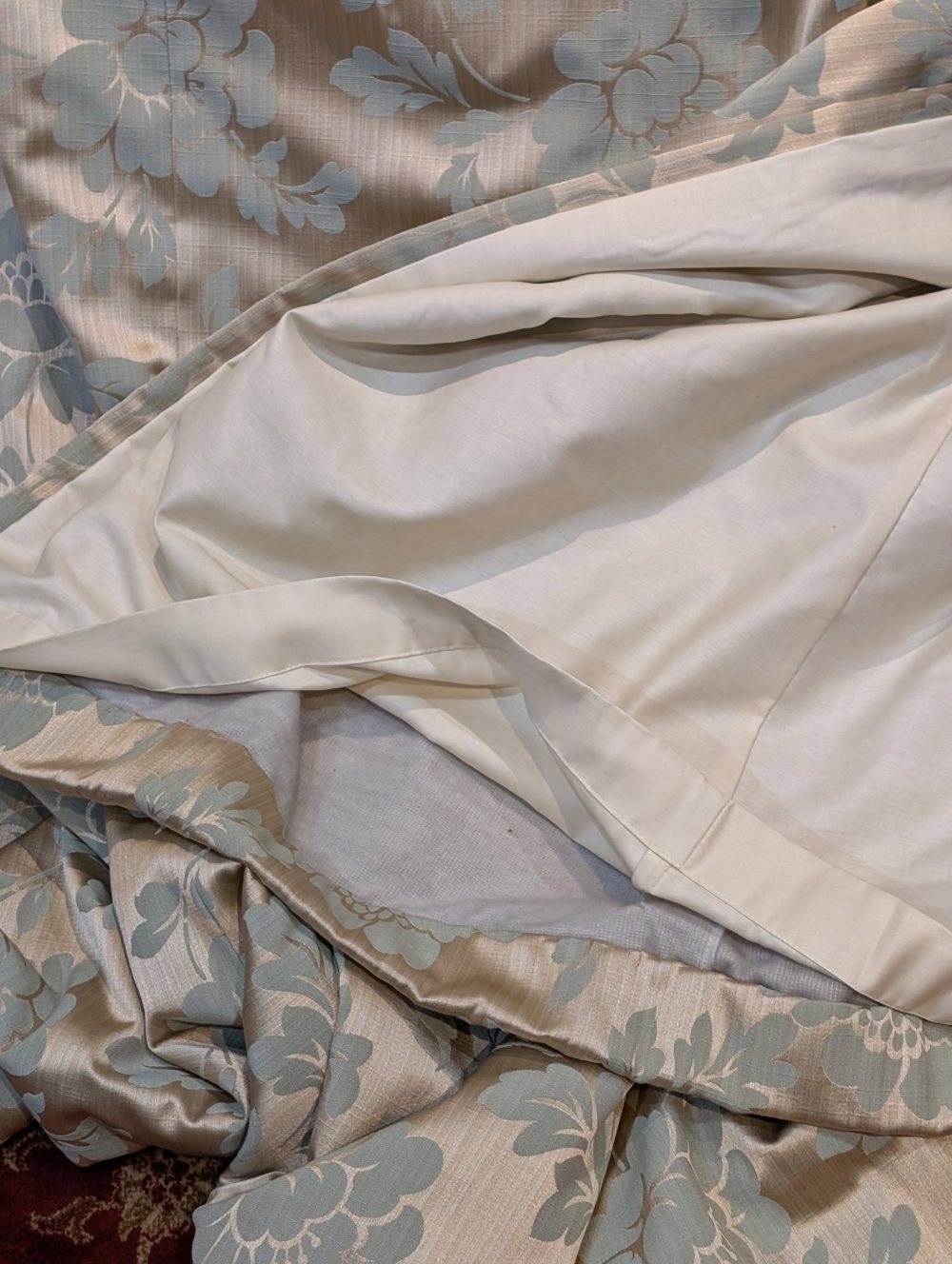 Fab Sanderson 'Aqua' Damask Pinch Pleat Second-hand Curtains - 2 Pairs Available - Image 5